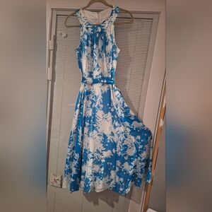 Chaps Blue and White Floral Maxi Dress with Belt